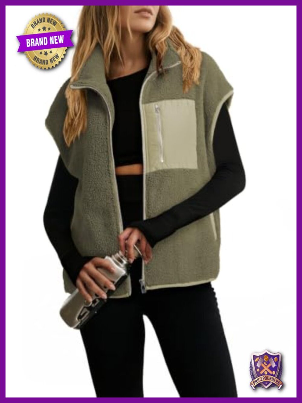 Sherpa Fleece Zip Up Vest Oversized Casual Layering Jacket